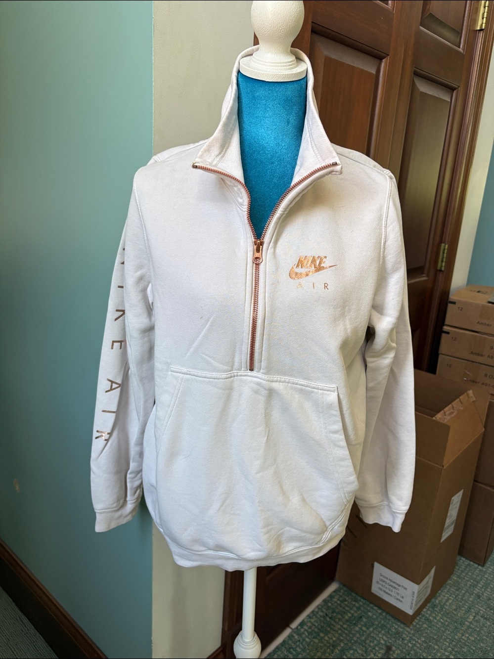 Nike 1/4 zip jacket sweatshirt/rose gold zipper& logo plus sleeve logo off white